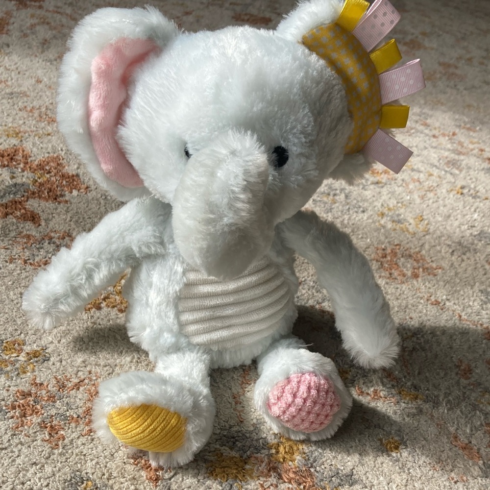 Adorable Plush Elephant Toy with Pink and Yellow Accents
